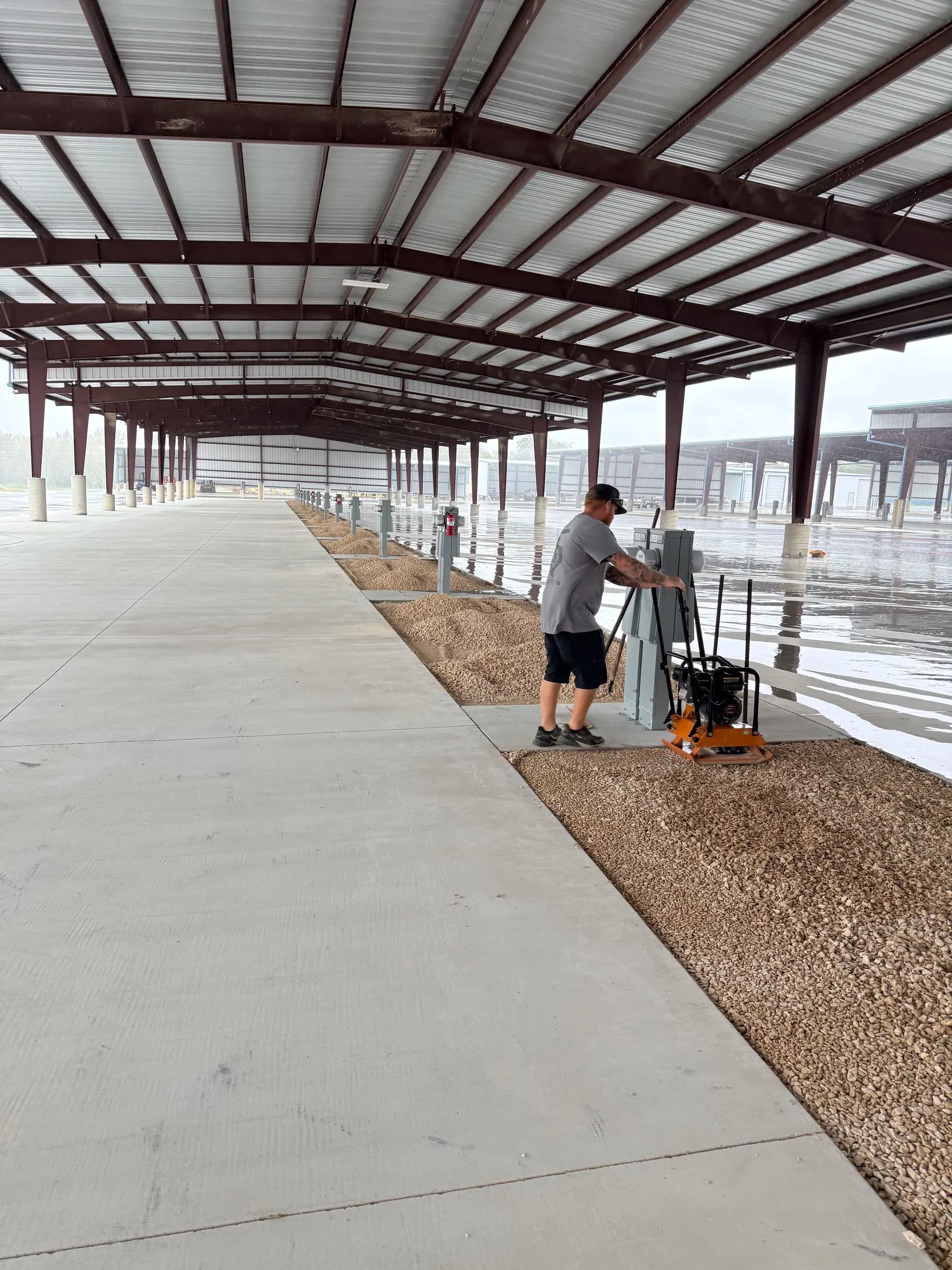 Gravel compaction around electrical pedestals at the Killeen RV storage site
